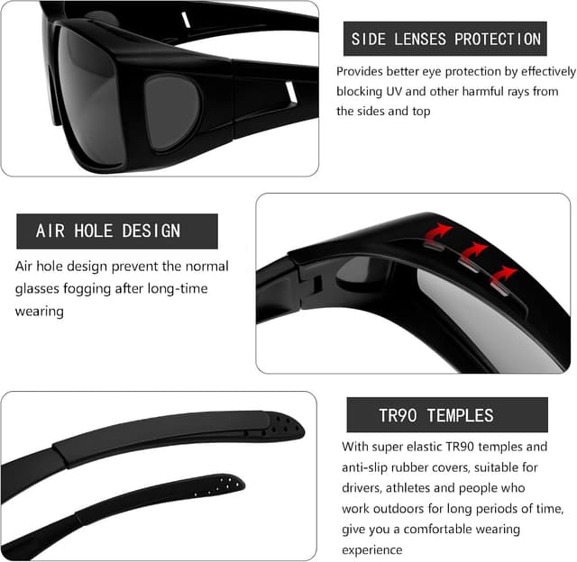 Detalle de KANASTAL Überzieh-Sonnenbrille (Fit Over) für Brillenträger, quadratisch polarisiert mit UV400