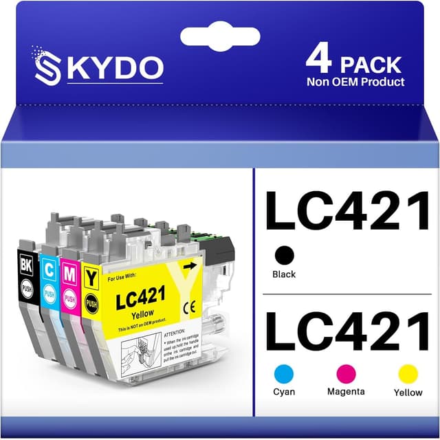 Detalle de Cartucce LC421 compatibili Skydo (LC421 Nero, Ciano, Magenta, Giallo) per Brother DCP-J1050DW e MFC-J1010DW, confezione da 4