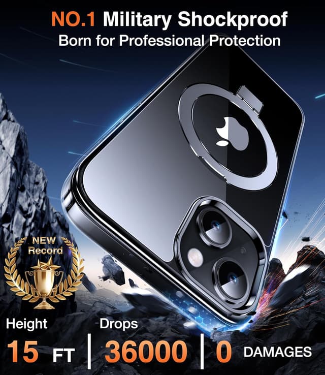 Detalle 2 de Chicfun 3-in-1 MagSafe case for iPhone 13/14 with Magnetic stand, kickstand and ring grip (clear)