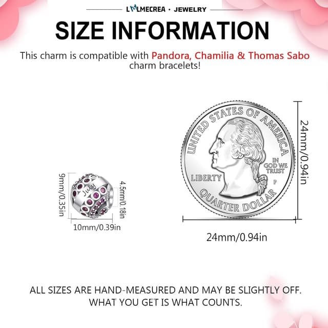 Detalle 2 de LMLMECREA Geburtsstein Charm 925 Silber