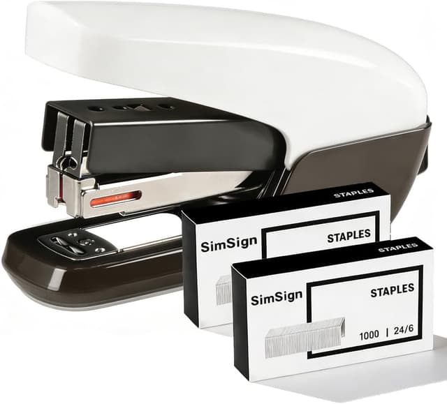 Detalle de SimSign müheloses Heftgerät mit 2000 Heftklammern (für 25 Blatt) – schwarz/weiß