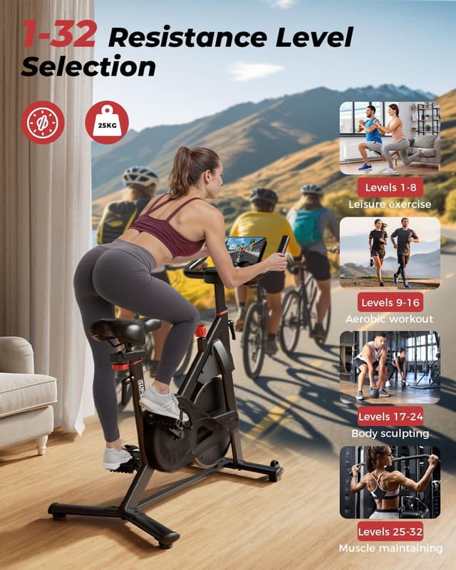 Detalle de Superun exercise bike for home use with adjustable magnetic resistance, LCD display & app