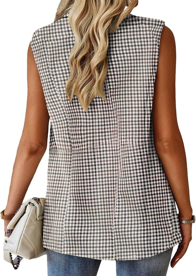 Detalle de Mina Self 2026 Summer Women’s Sleeveless Vest Top — Lightweight Fully Lined Blazer Style with Pockets