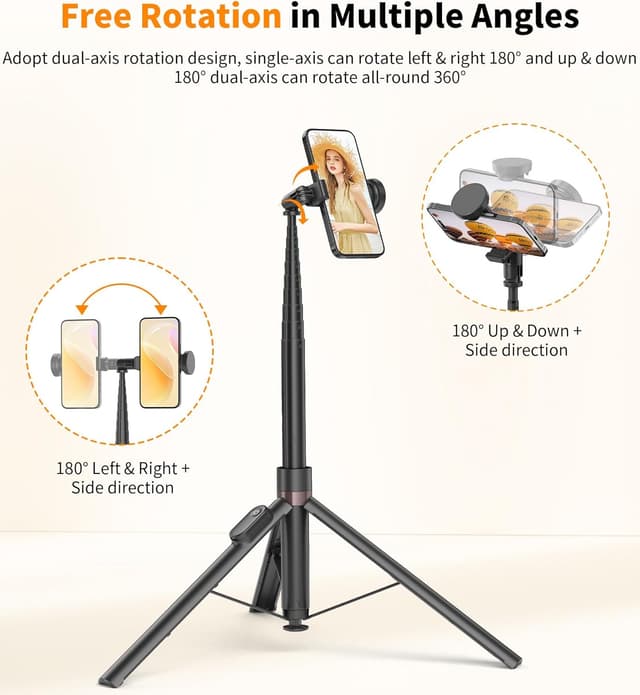 Detalle 2 de TONEOF 66" Automatic Tripod Selfie Stick with Auto-Open Stand and Magnetic Rechargeable Remote (Black)