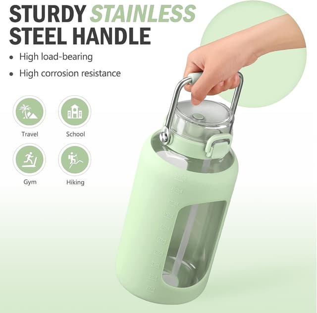 Detalle 2 de BLUEGO Trinkflasche Glas 2,5 l mit Zeitmarkierungen