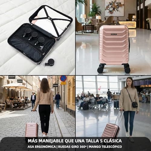 Detalle de RAYKONG maleta de cabina de ABS 40x30x20 cm (24 L) con ruedas desmontables y cerradura numérica – RosaDorada