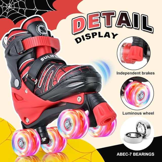 Detalle de SULIFEEL Adjustable Kids Roller Skates (Ages 3–12) with 4-Size Fit & Light-Up Wheels
