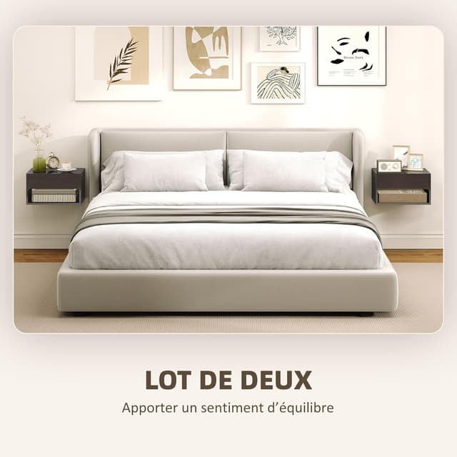 Thumbnail 3 de HOMCOM Lot de 2 Tables de Chevet murales Noires