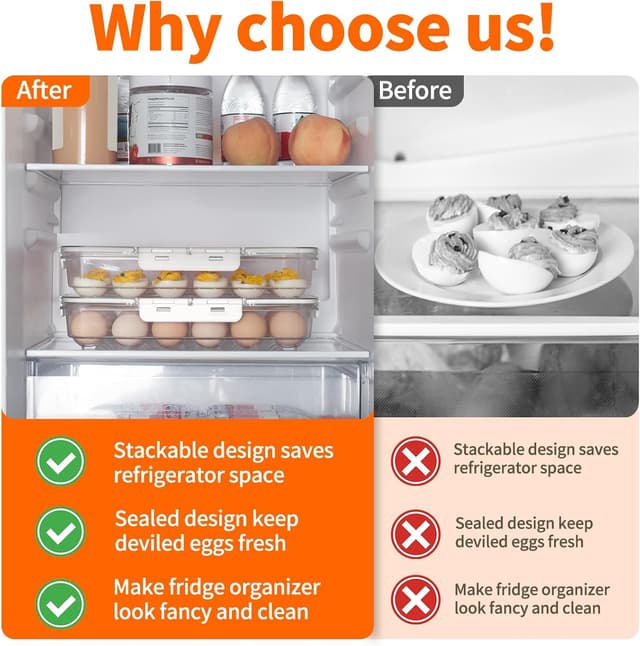 Detalle 2 de MesRosa 2-Pack Deviled Egg Containers with Lid and Handle (Holds 48 Eggs) — Stackable Clear Plastic Carrier, White