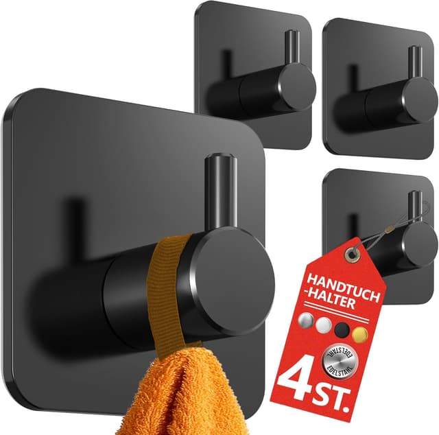 Detalle de 4smile ganci adesivi bagno set da 4 nero per asciugamani e accappatoi, senza foratura