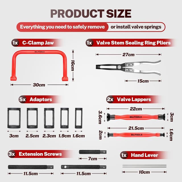 Thumbnail 6 de BILITOOLS Compresseur de ressort de soupape – kit 13 outils avec pince à joint de tige et rodoirs
