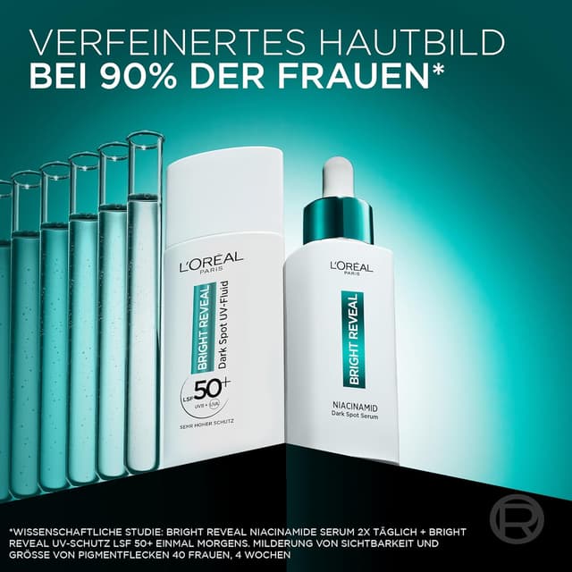 Detalle de L'Oréal Paris Anti-Pigmentflecken Set Bright Reveal: Niacinamid-Serum & UV Fluid LSF 50