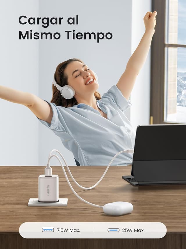 Detalle de UGREEN Nexode Cargador USB-C 35W 🌟 Compatible con Galaxy y iPhone