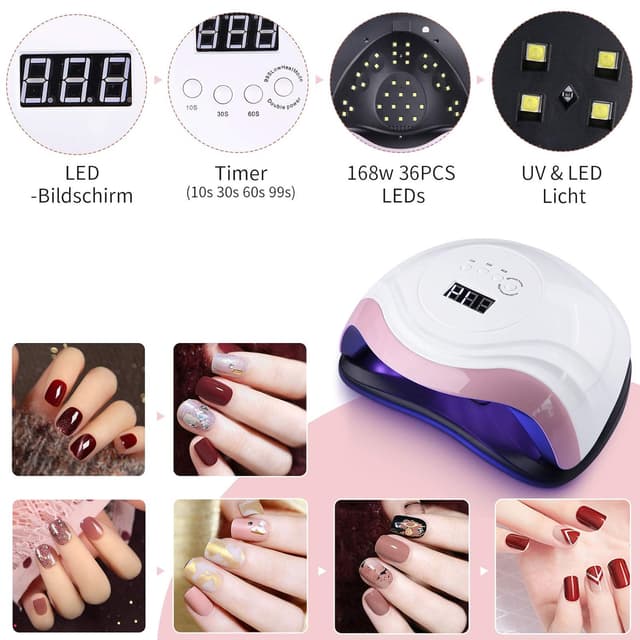 Detalle de Aokyom 168W UV-LED Nageltrockner mit 10/30/60/99s Timer, LCD-Anzeige & Smart Sensor