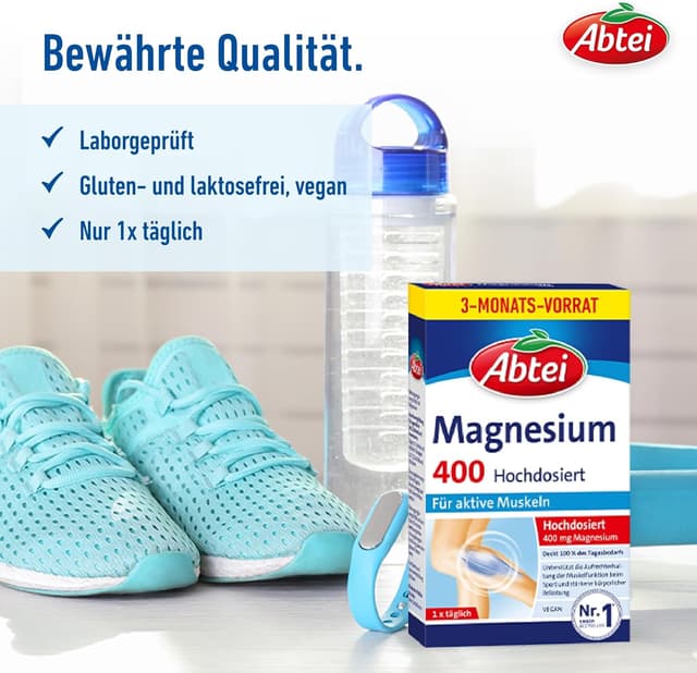 Detalle de Abtei Magnesium 400 – hochdosiertes Magnesium für aktive Muskeln (30 Tabletten)