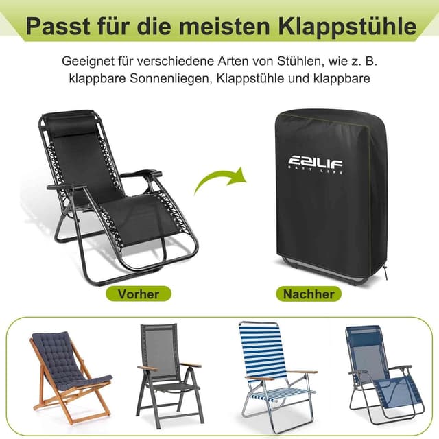 Detalle de Ezilif Klappstühle Schutzhülle 70 x 30 x 110 cm – wasserdicht, winddicht, UV- und staubabweisend