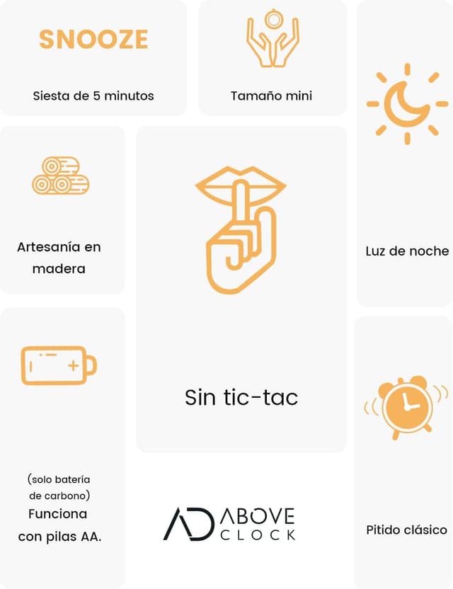 Detalle de aboveClock Sveglia da comodino analogica in legno chiaro con snooze e luce notturna