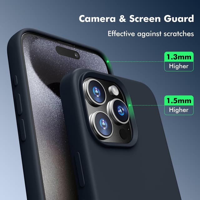 Detalle de TIIXXA Liquid Silicone Case for iPhone 15 Pro Max (6.7 inch) in Dark Blue – Soft, Anti-Scratch Protection