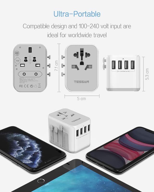 Thumbnail 6 de TESSAN Adaptateur prise universelle avec 4 USB-A et port secteur (CA) pour voyages France/USA/Canada/UK/Japon