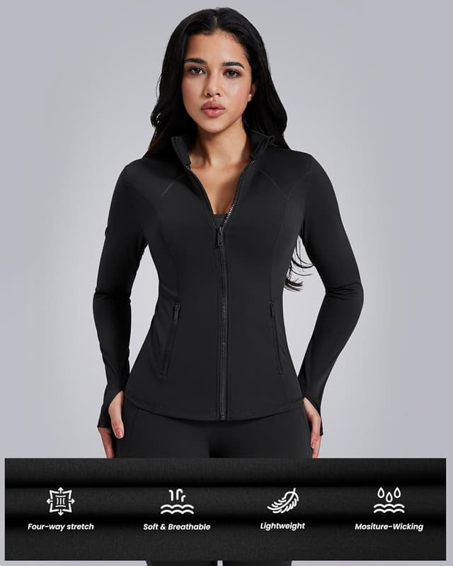 Detalle 2 de AVGO Womens Lightweight Zip Up Workout Jacket with Pockets & Thumb Holes