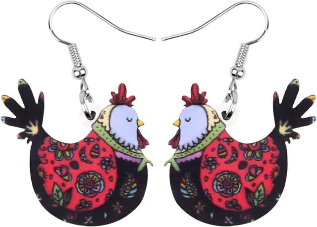 Detalle de DOWAY Cute Huhn/Henne Hahn Ohrringe aus Acryl – bunte baumelnde Hühner-Designs für Party & Geschenke