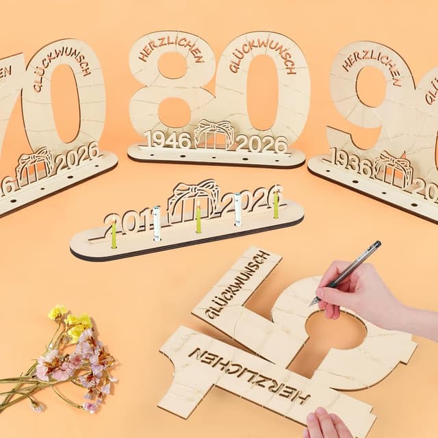 Detalle de Seutgjie Deko zum 15. Geburtstag: LED-Lichterkette Geldgeschenk mit Fliege, Holzschild & Geschenkpapier (29 x 21 cm)