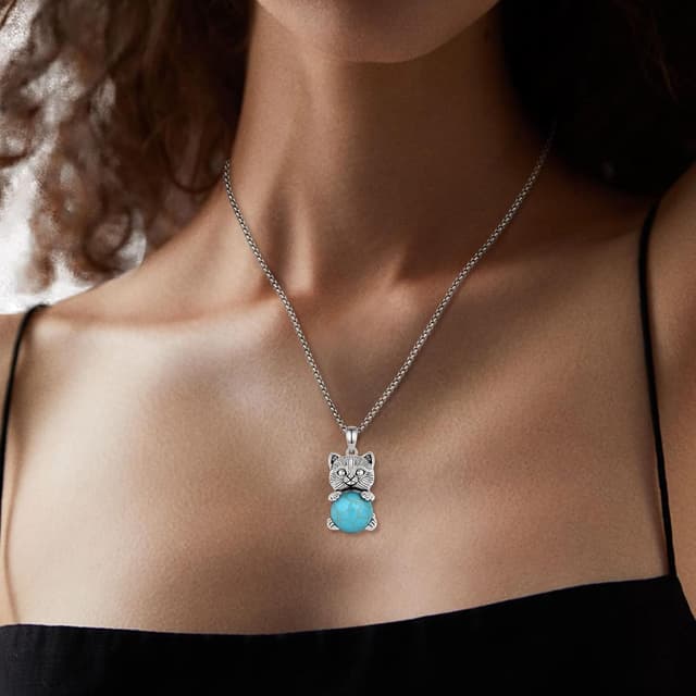 Detalle de INFUSEU Kristall-Katzenanhänger Kette mit sphärischen Kristallen – Gothic Schmuck als Geschenk