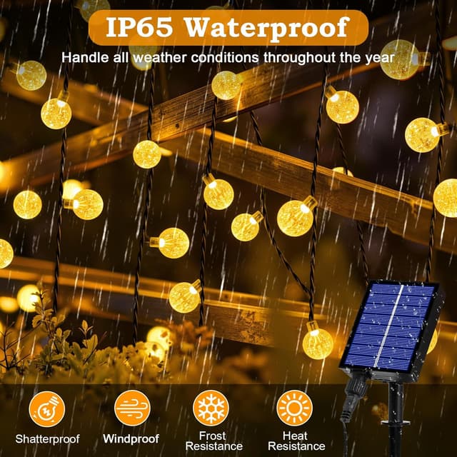 Detalle 2 de Realky Catena Luminosa Solare da Esterno 200 LED 27 m con 8 modalità e memoria, IP65 (bianco caldo)