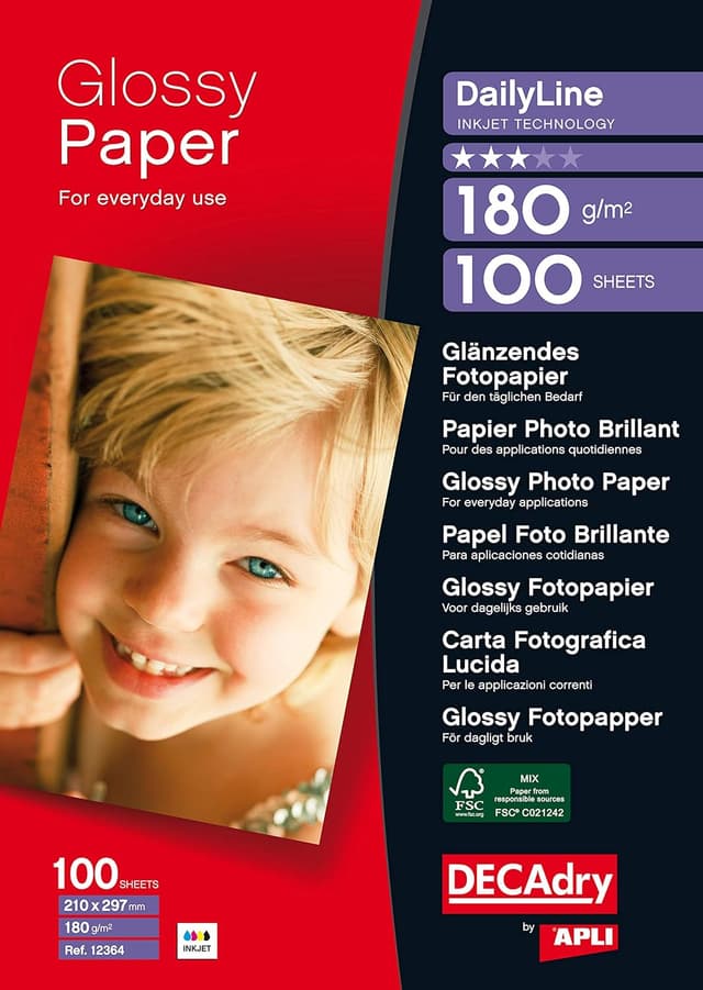 Detalle de Apli DailyLine – Pack de 100 feuilles papier photo A4 180 g brillant (FSC)