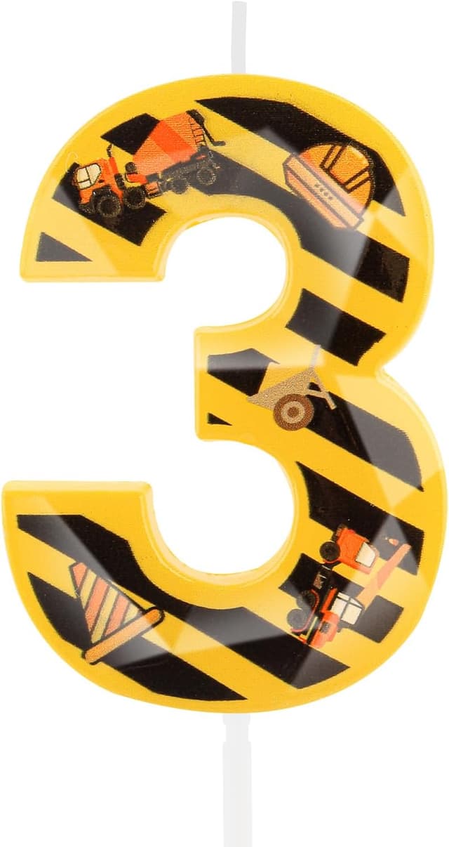 Detalle de Hongplus 3D Construction Birthday Candle No. 3 cake topper (yellow and white stripes)