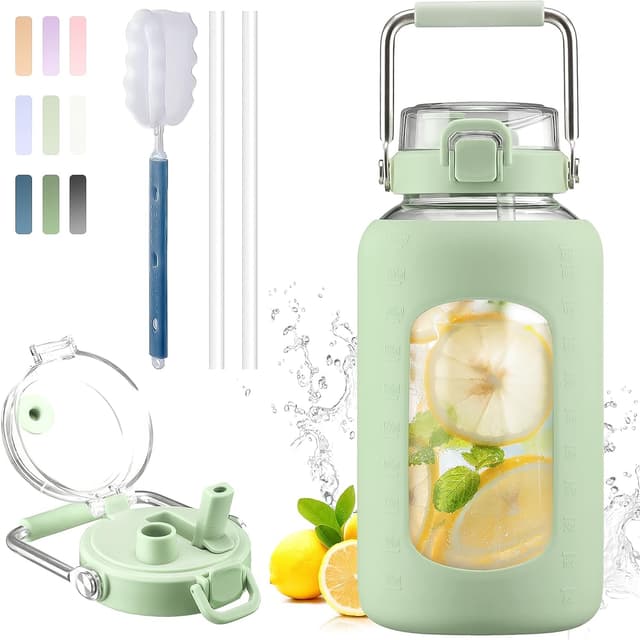 Detalle de BLUEGO Trinkflasche Glas 2,5 l mit Zeitmarkierungen