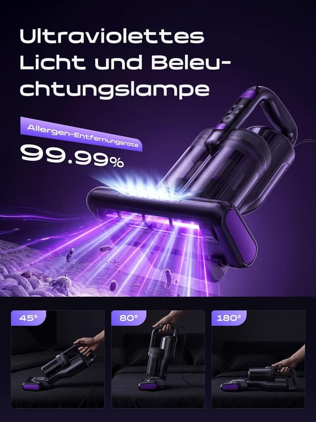 Detalle de BioAura Milbensauger für Matratzen mit UV-Licht, Heißluft, HEPA-Filter & Ultraschall
