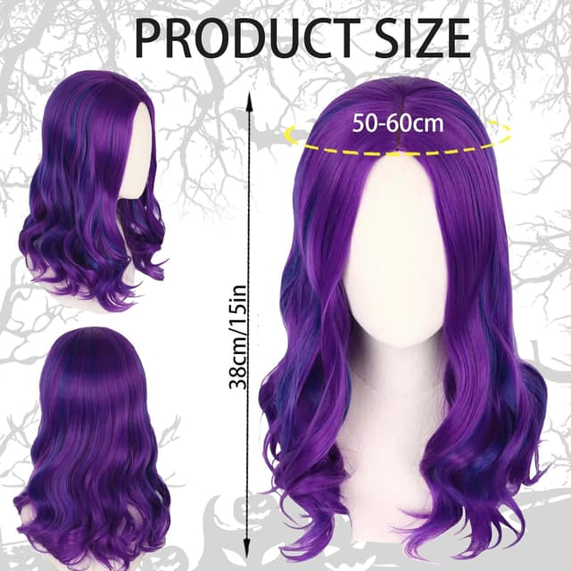 Detalle 2 de CWENDANER Peluca morada cosplay 61 cm diadema ajustable