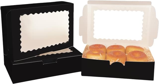 Detalle 2 de Gcardist 15er Schwarz Keksdose mit Fenster – Backerei-/Macaron-Box im Kraftpapier, ca. 22,86 × 15,24 × 6,35 cm