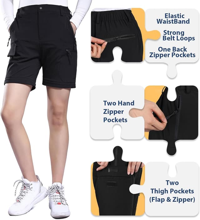 Detalle 2 de Hiauspor Damen Zip-Off-Wanderhose atmungsaktiv & schnell trocknend – Stretch Outdoorhose mit abnehmbaren Beinen