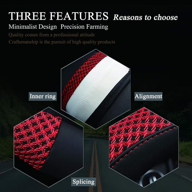 Detalle de Pahajim PU leather steering wheel cover (Red) – 38cm, breathable non-slip grip