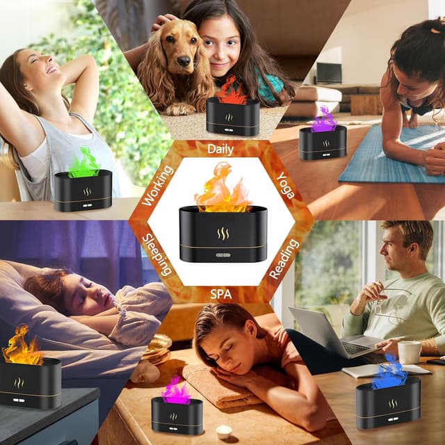 Detalle de Gzvxuny Flame Essential Oil Diffuser (7 colour LED lights) – quiet humidifier & aroma machine with auto shut-off