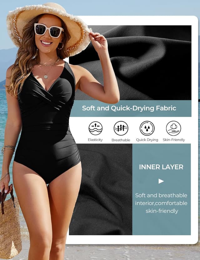 Detalle 1 de Tuopuda Costume da bagno intero da donna con scollo a V, push up e controllo pancia regolabile