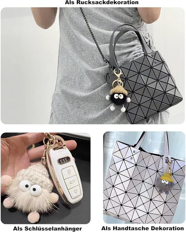 Detalle 2 de ViWaVee Schlüsselanhänger mit Karabiner – niedlicher weicher Plüsch für Auto, Motorrad, Rucksack & Glücksbringer