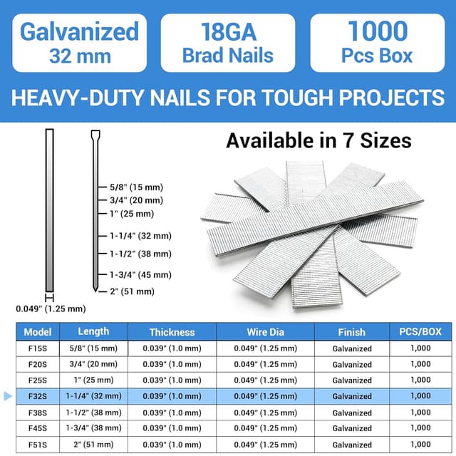 Detalle 2 de meite 18G Brad Nails 32 mm, 1,000 pcs