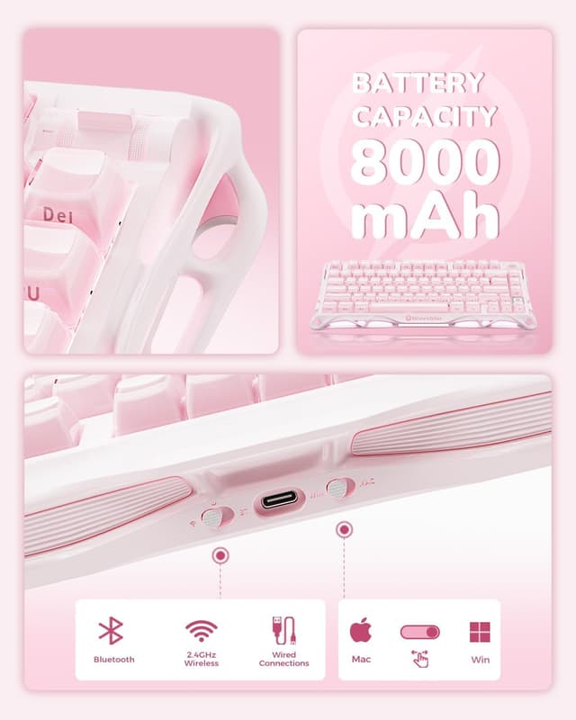 Detalle de GravaStar Mercury K1 75% Mechanische Tastatur (Hot Swap, Wireless, Aluminiumrahmen) – Sakura Rosa