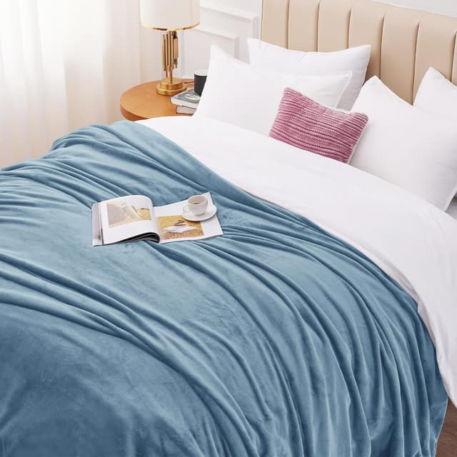 Detalle de WAVVE Plaid in pile di flanella 260gsm 220x240 cm grigio/blu: coperta morbida per divano e letto