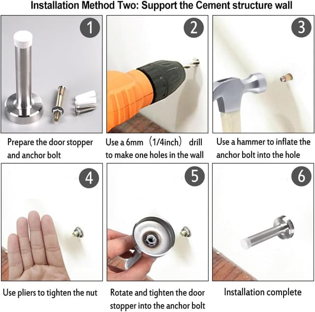 Detalle 2 de Chrome heavy-duty wall mounted door stop set (stainless steel, white rubber) – 6 pack