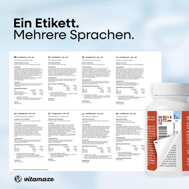 Thumbnail 6 de Vitamin B12 500 mcg hochdosiert (mit B6 & B9) – 360 Tabletten als Nahrungsergänzung, Made in Germany