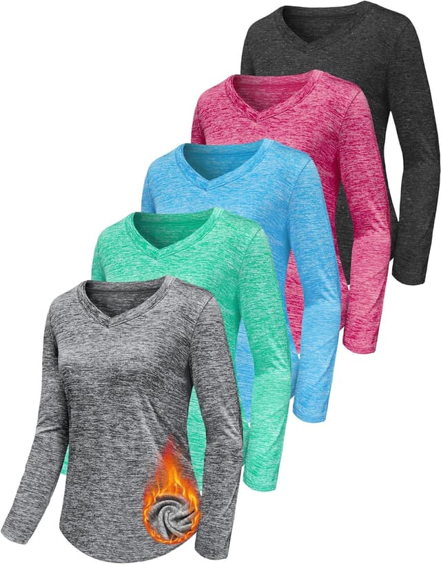 Detalle de DMVOD Sportshirt Damen Kurzarm V-Ausschnitt mit UPF 50+ (5er-Set) – atmungsaktives Funktionsshirt für Workout, Fitness & Yoga