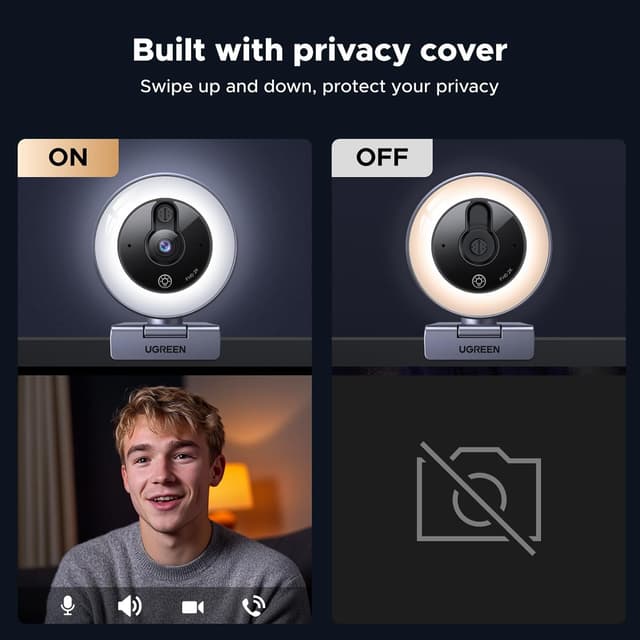 Thumbnail 5 de UGREEN 2K/30fps Webcam for PC with ring light