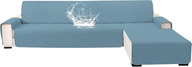 Detalle de YSTELLAA copridivano impermeabile 2 posti con penisola, angolare reversibile destra/sinistra, blu chiaro (L 210 cm)