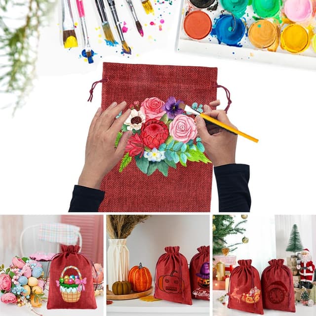 Detalle de 20er Set Weinrote Jutesäckchen 15x20 cm mit Kordelzug – Stoffbeutel als Geschenkbeutel für Ostern, Hochzeit & mehr