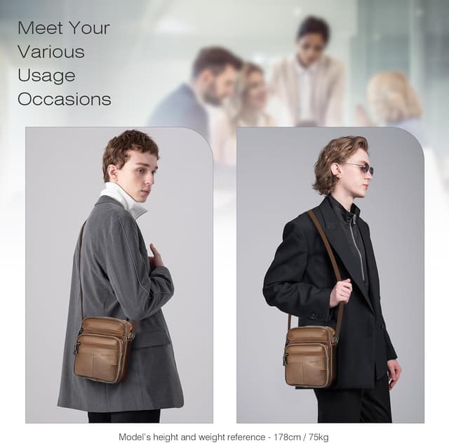 Detalle de SPAHER sacoche homme cuir véritable avec bandoulière réglable (petit sac porté épaule / porté travers)