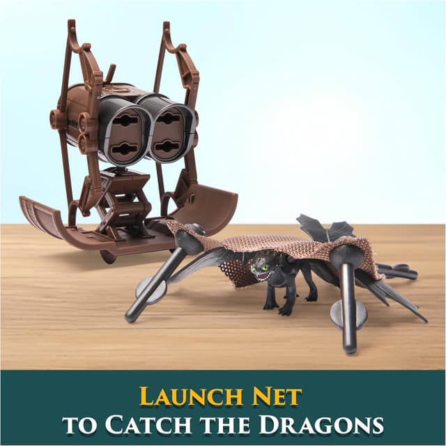 Detalle de DreamWorks Dragons How to Train Your Dragon 5-Pack Dragon Catcher Set with Hiccup’s Mangler Net Launcher (Ages 4+)